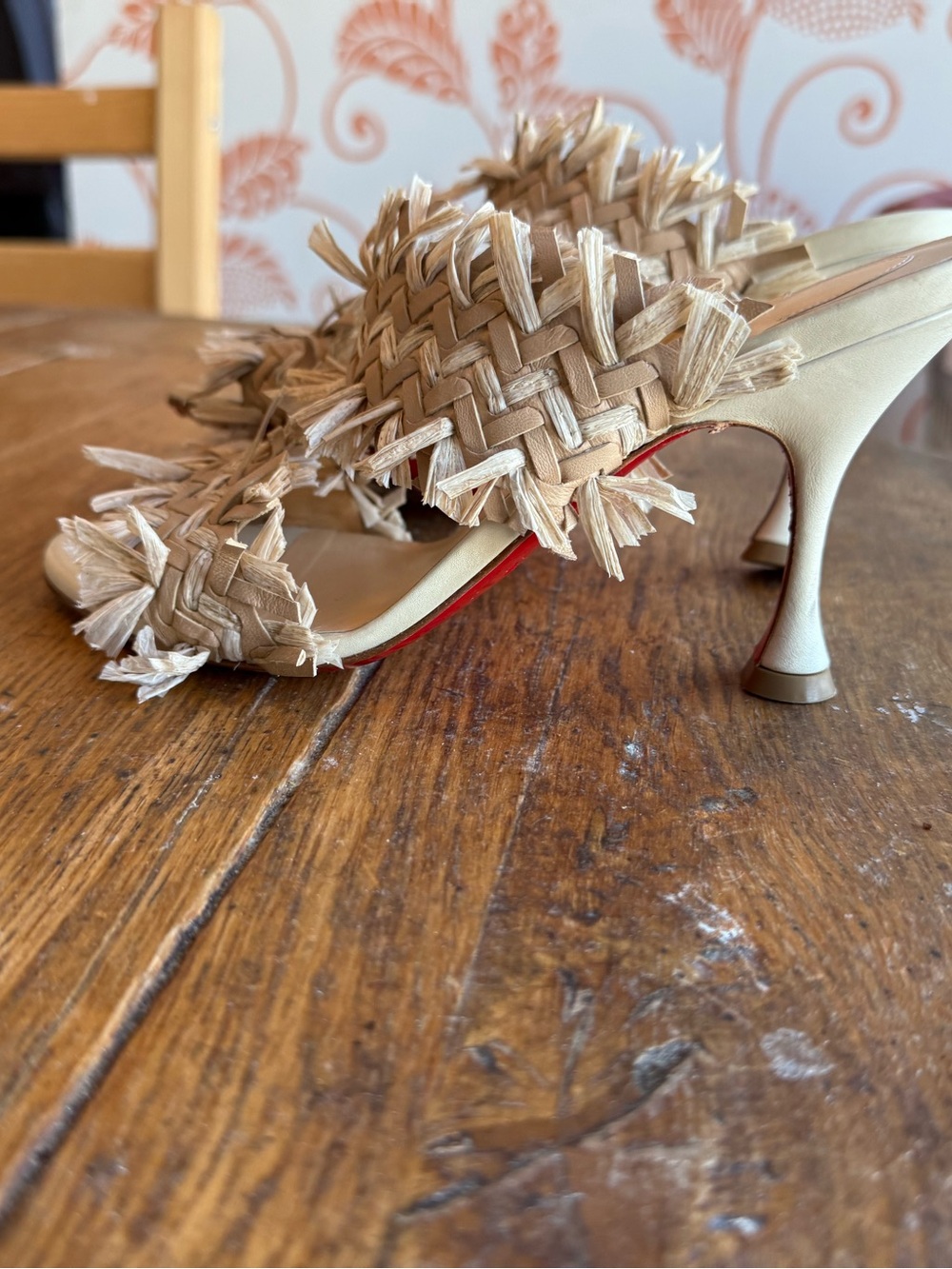 Christian Louboutin Beige Woven Raffia Slide Mules - Picture 2 of 12